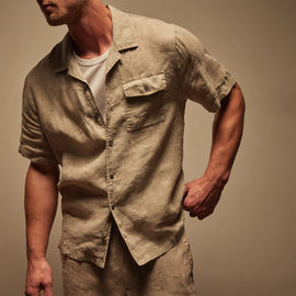 Linen Short Sleeve Pocket Shirt in Mineral Pigment | James Perse Los Angeles