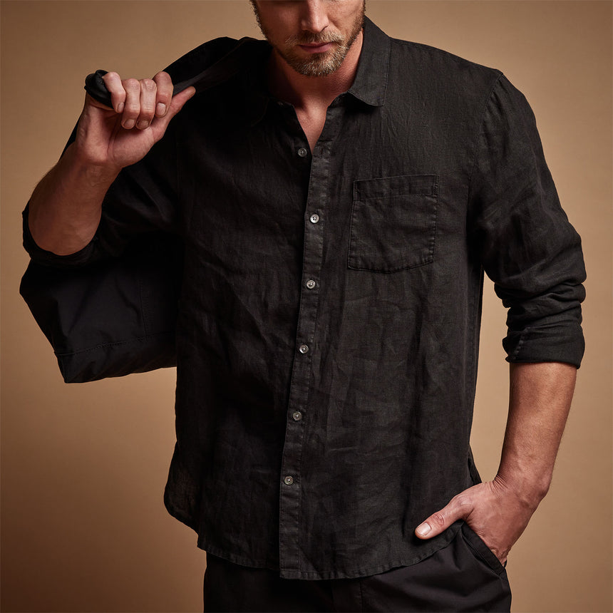 Lightweight Linen Shirt in Black | James Perse Los Angeles