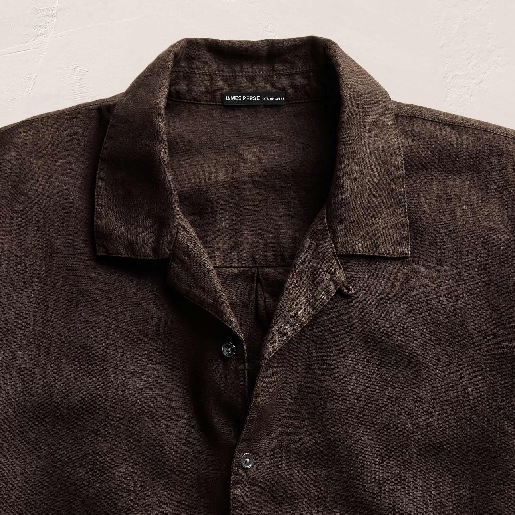 Lightweight Linen Short Sleeve Shirt in Bark Pigment | James Perse Los Angeles