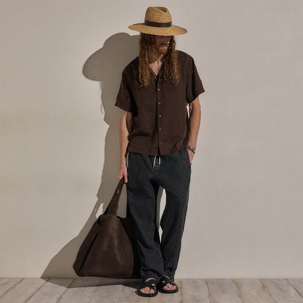 Lightweight Linen Short Sleeve Shirt in Bark Pigment | James Perse Los Angeles