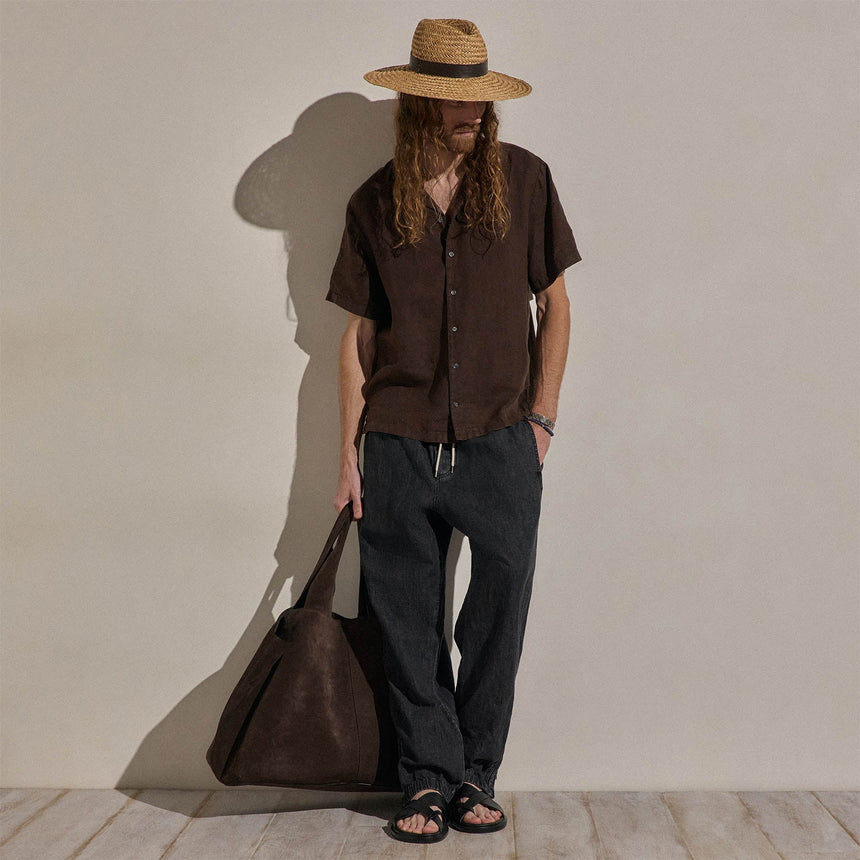 Lightweight Linen Short Sleeve Shirt in Bark Pigment | James Perse Los Angeles