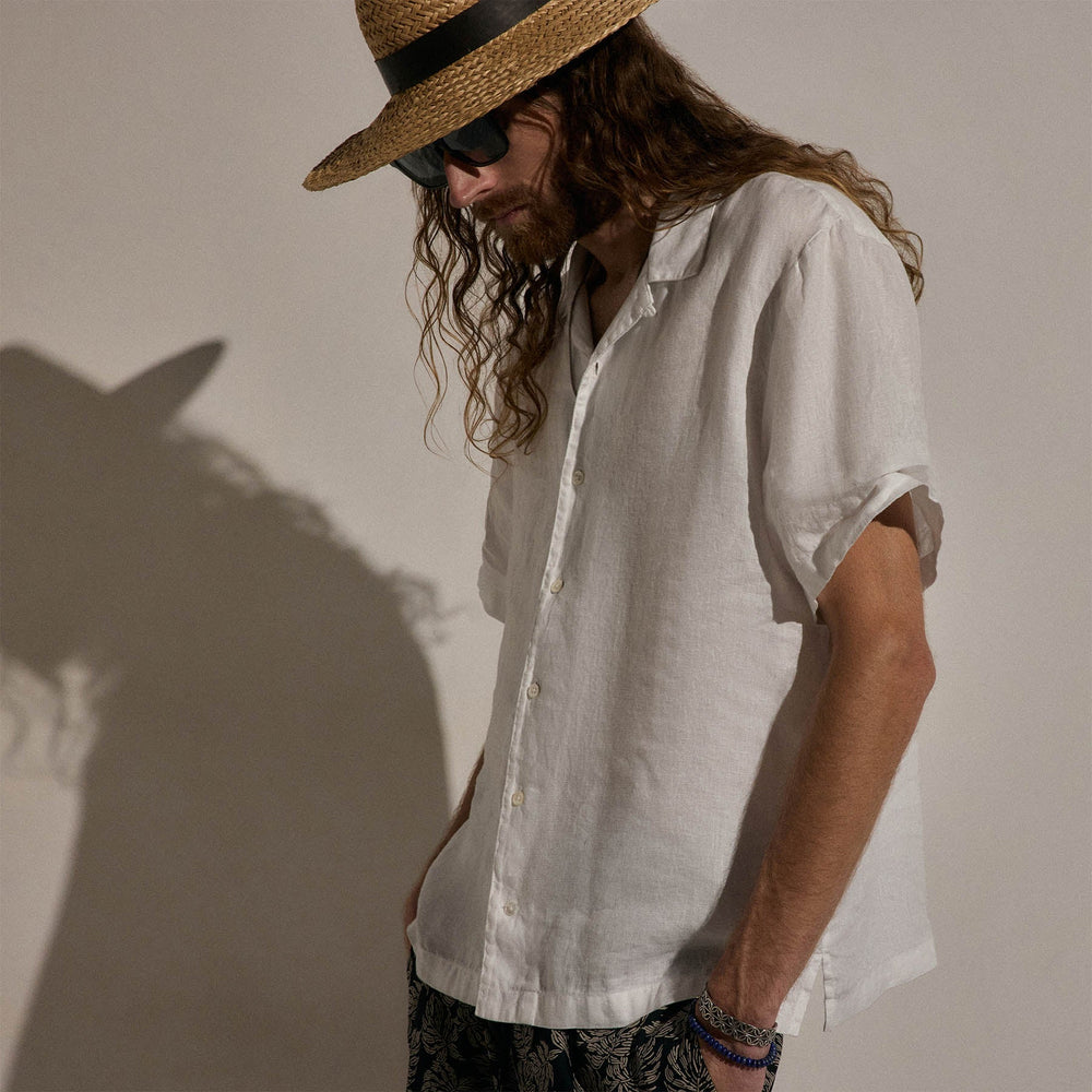 Lightweight Linen Short Sleeve Shirt in White | James Perse Los Angeles