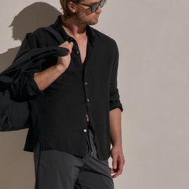 Lightweight Linen Shirt in Black | James Perse Los Angeles