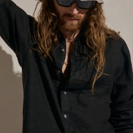 Lightweight Linen Shirt in Black | James Perse Los Angeles