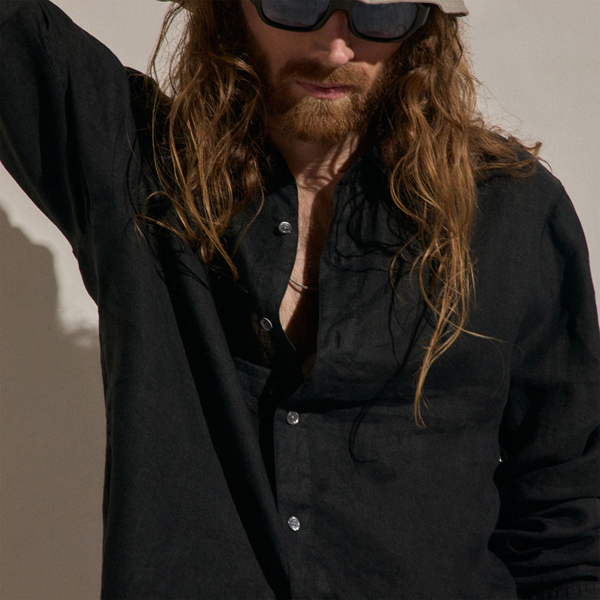 Lightweight Linen Shirt in Black | James Perse Los Angeles