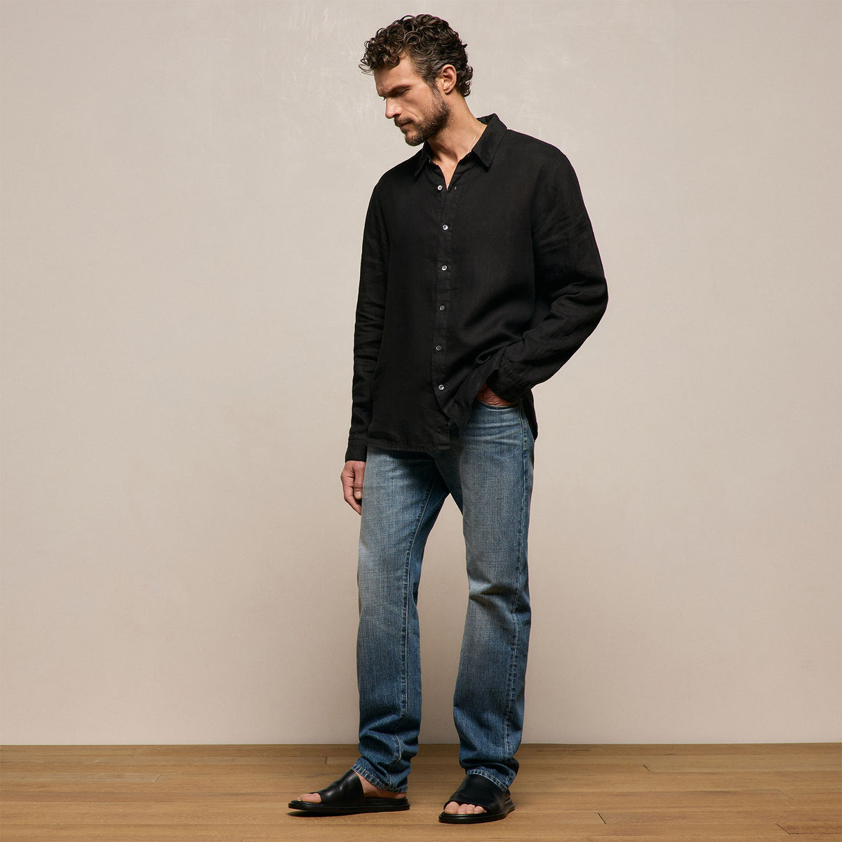 Lightweight Linen Shirt in Black | James Perse Los Angeles