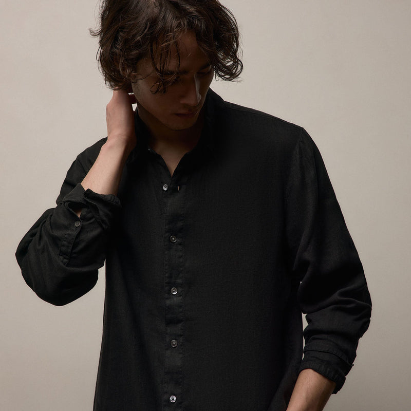 Lightweight Linen Shirt in Black | James Perse Los Angeles