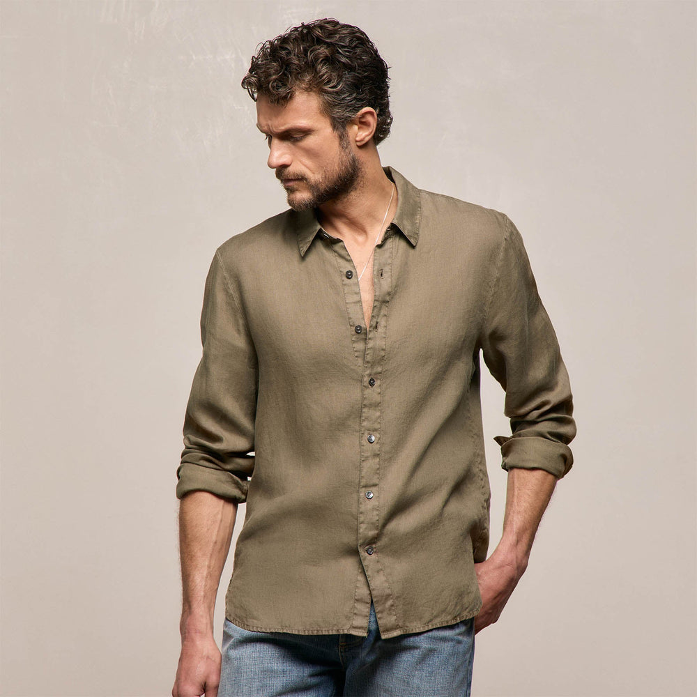 Lightweight Linen Shirt in Light Olive Pigment | James Perse Los Angeles