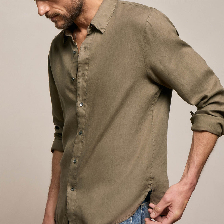 Lightweight Linen Shirt In Light Olive Pigment