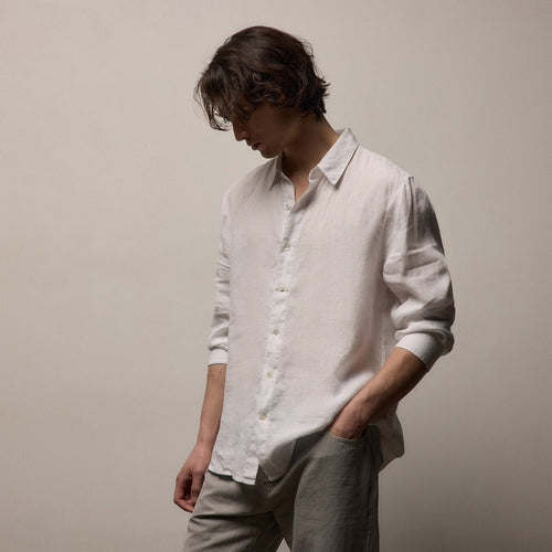 knee length dresses for ladies Linen Oversized Shirt - White main image 1