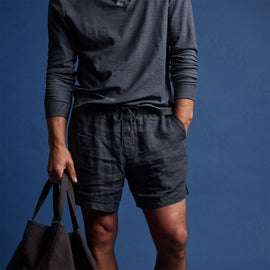 Lightweight Linen Short in Blue Oil | James Perse Los Angeles