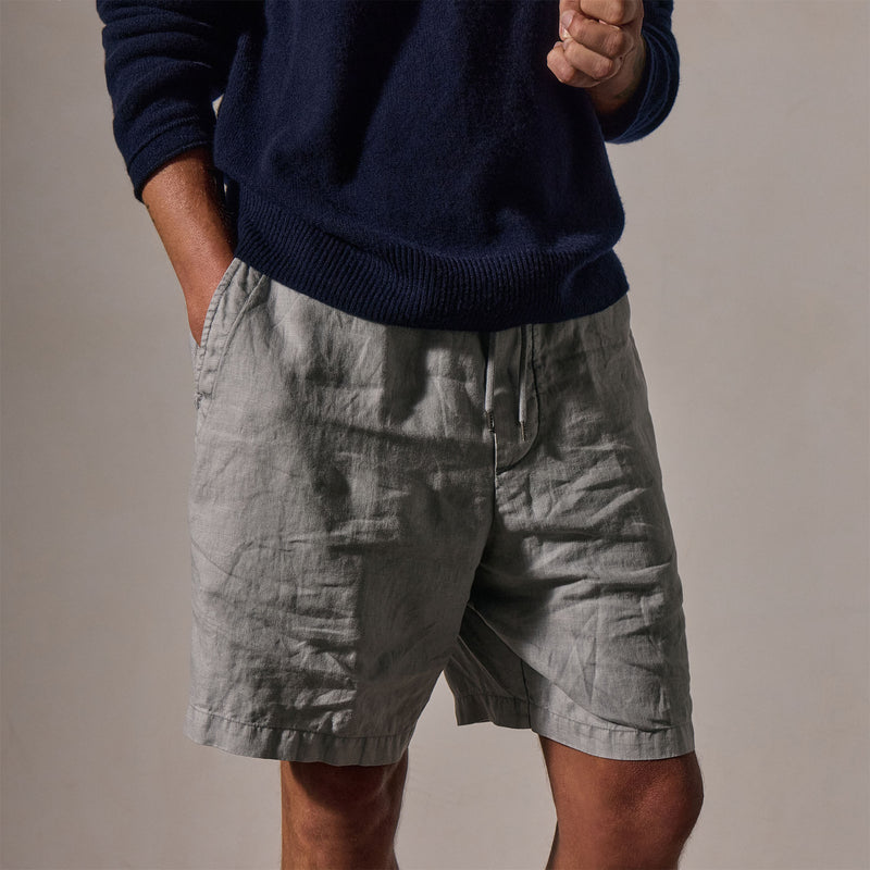 Relaxed Fit Linen Short in Grey Sky Pigment | James Perse Los Angeles