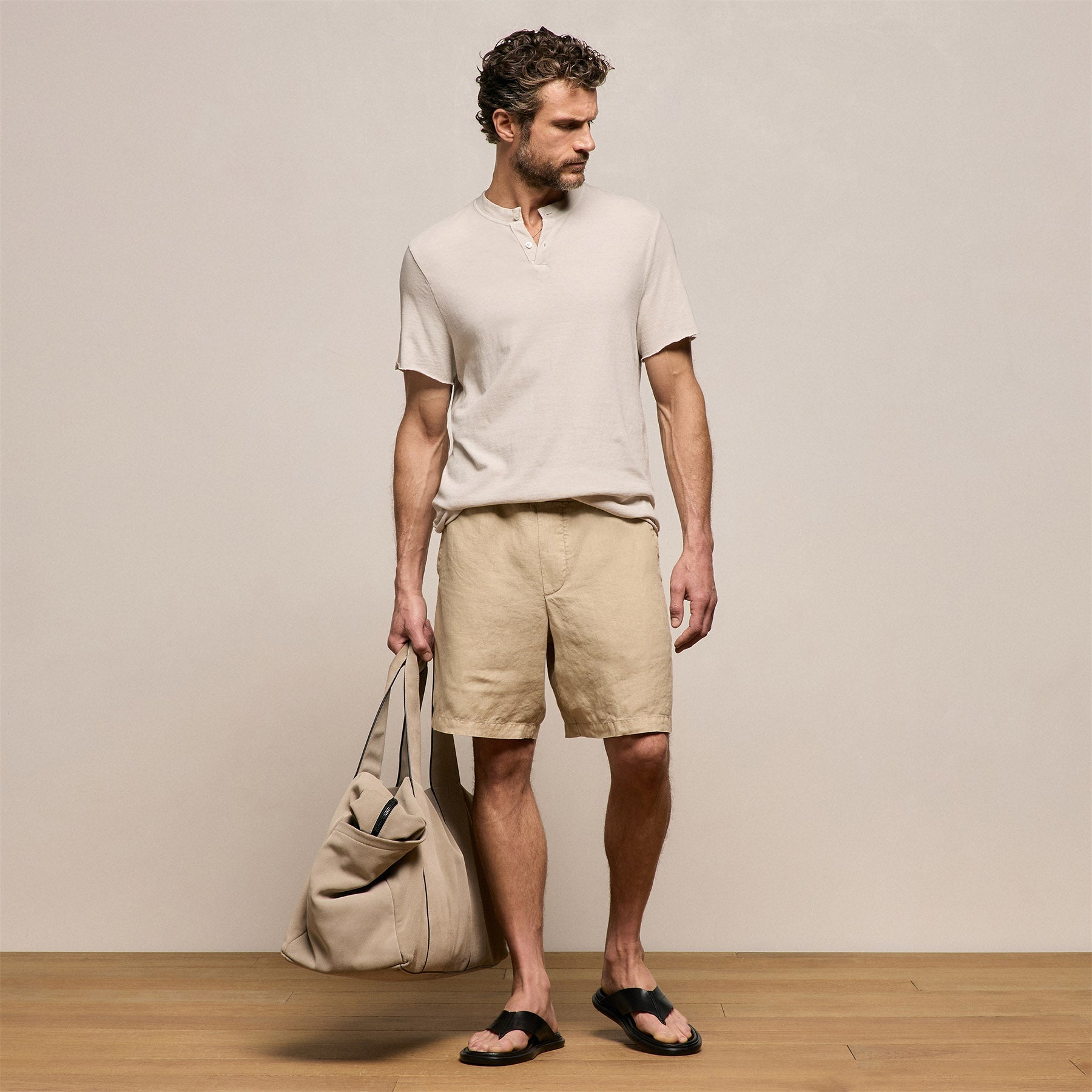 Lightweight Linen Relaxed Short in Light Khaki Pigment | James Perse Los Angeles