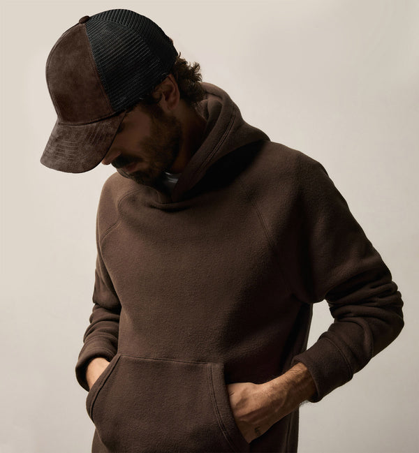 Suede 6 Panel Trucker Hat in Cafe | James Perse Los Angeles / Mens