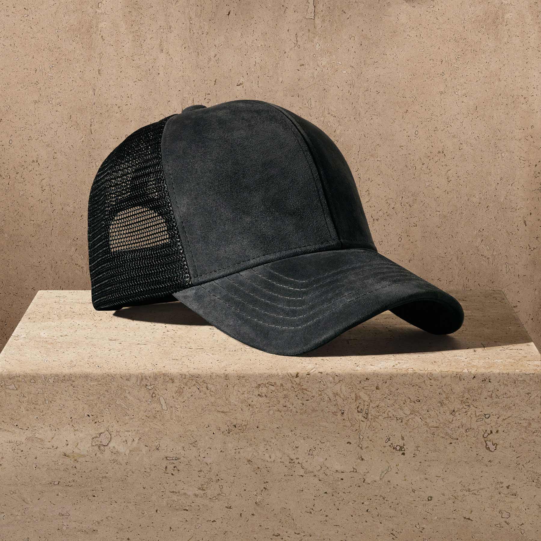Suede 6 Panel Trucker Hat in Smokey Grey | James Perse Los Angeles