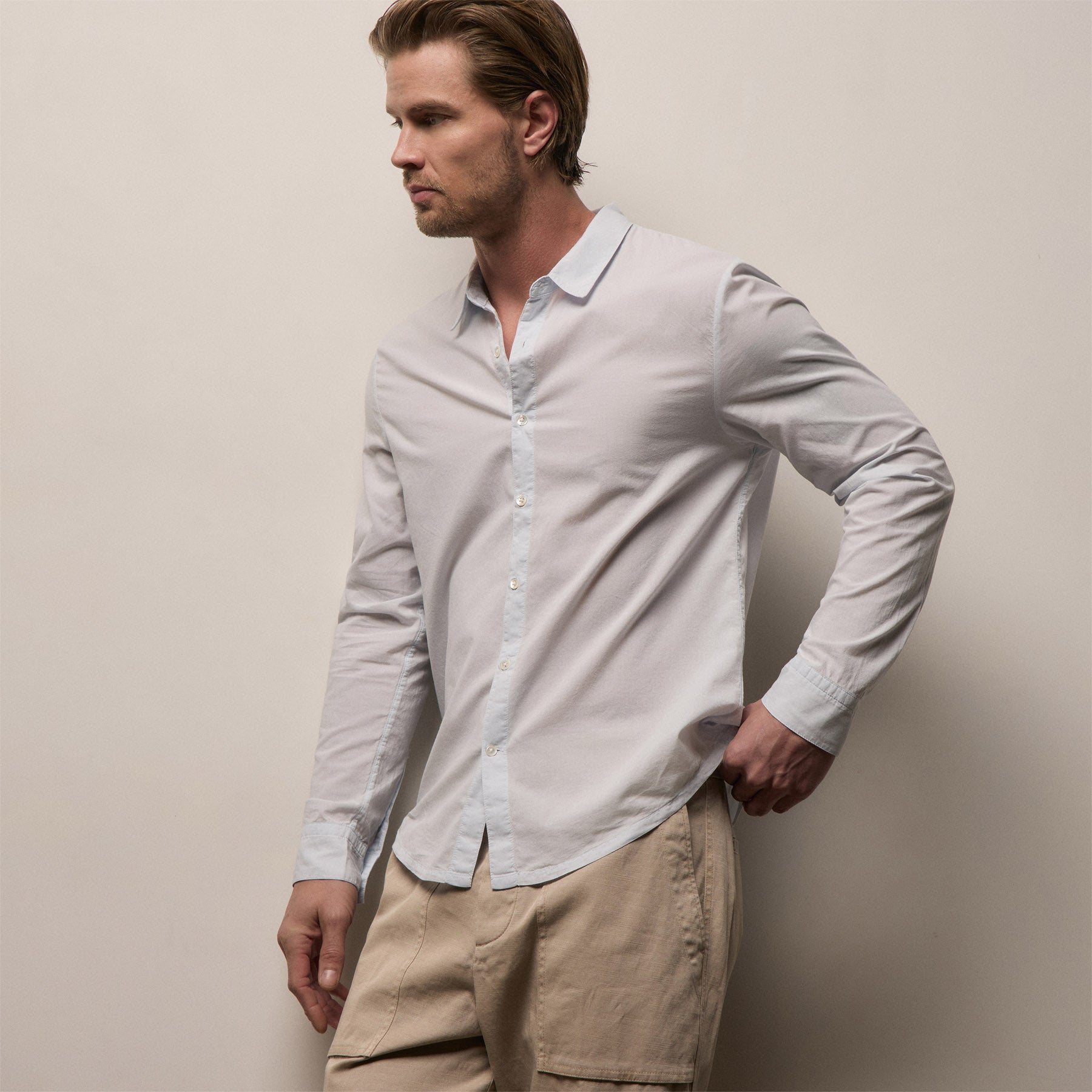 コットンジャージー レギュラーカラーシャツ JAMES PERSE Standard Shirt - Ice Blue Pigment | James Perse