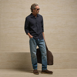 Refined Cotton Flannel Shirt in Blue Black | James Perse Los Angeles