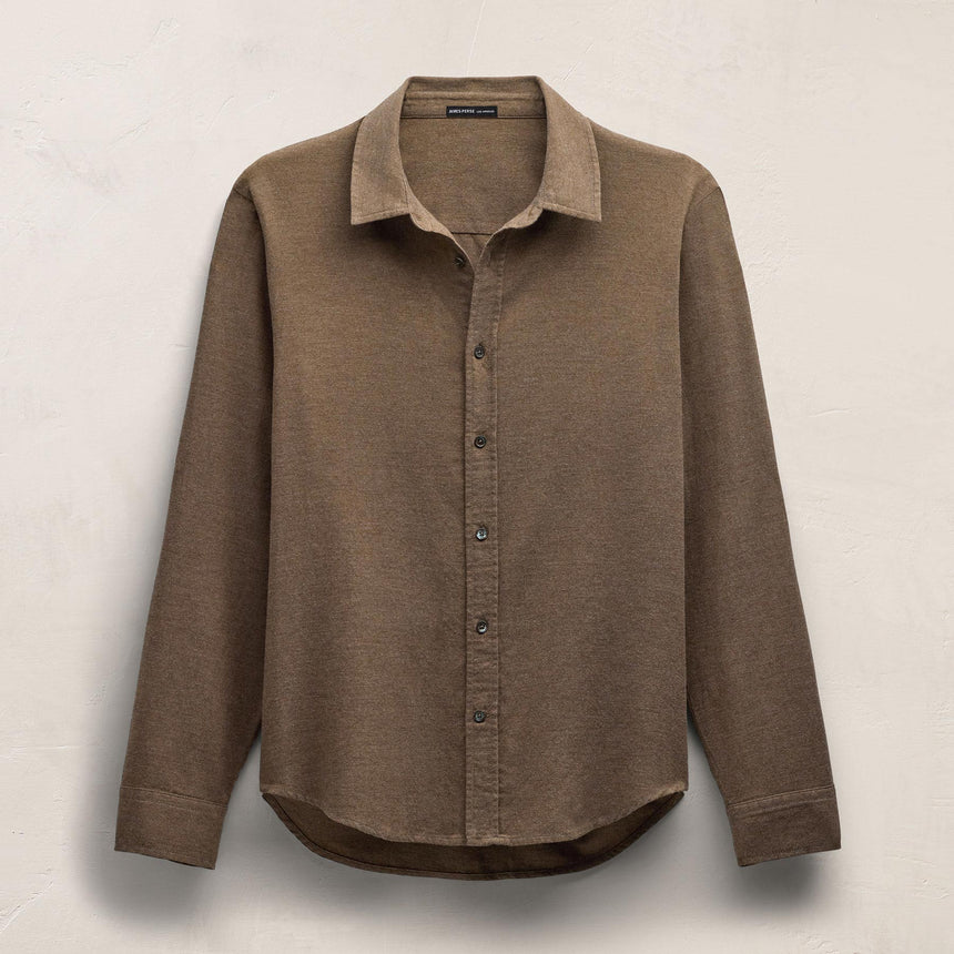 Refined Cotton Flannel Shirt - Mid Brown