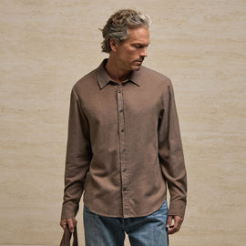 Refined Cotton Flannel Shirt in Mid Brown | James Perse Los Angeles