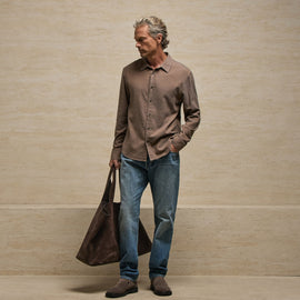 Refined Cotton Flannel Shirt in Mid Brown | James Perse Los Angeles