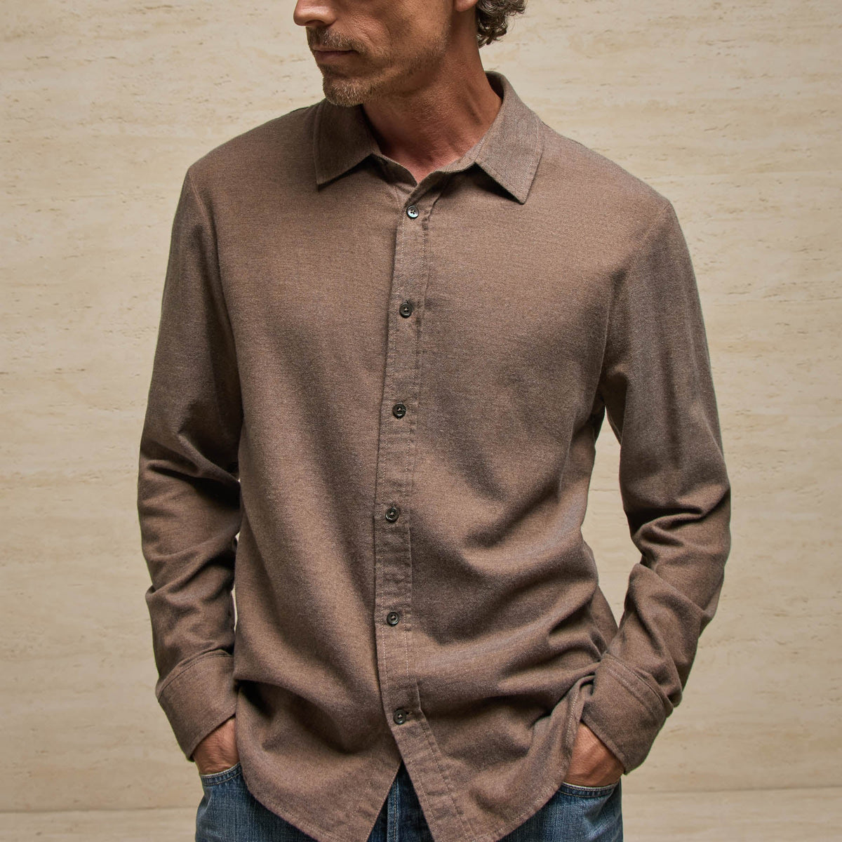 Refined Cotton Flannel Shirt in Mid Brown | James Perse Los Angeles