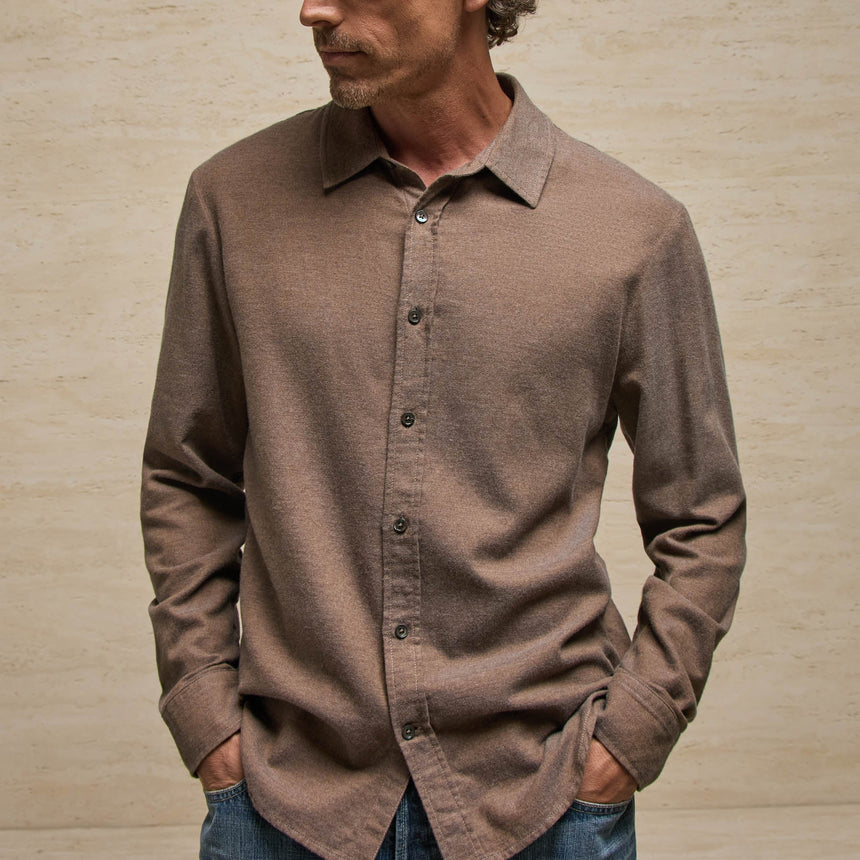 Refined Cotton Flannel Shirt in Mid Brown | James Perse Los Angeles