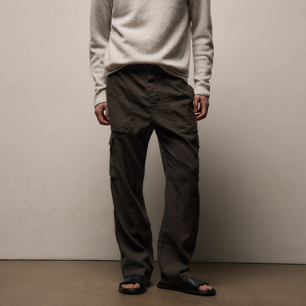 Stretch Linen Cargo Pant in Dark Olive Pigment | James Perse Los Angeles