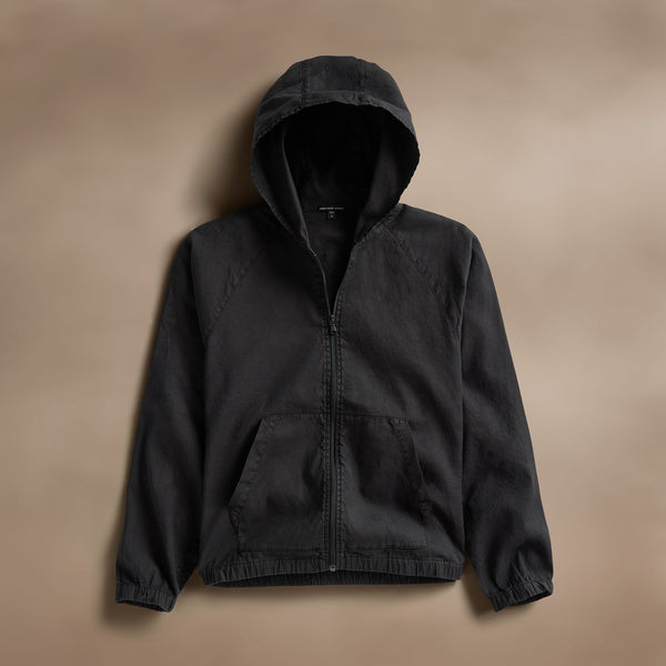 Linen Blend Zip Front Hoodie in Black | James Perse Los Angeles