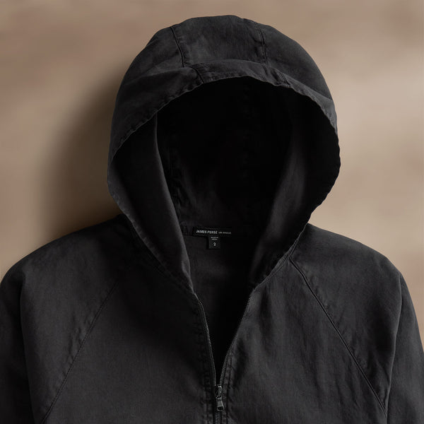 Linen Blend Zip Front Hoodie in Black | James Perse Los Angeles