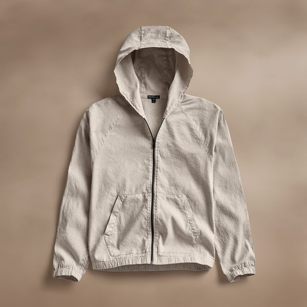 Linen Blend Zip Front Hoody in Salt Pigment | James Perse Los Angeles