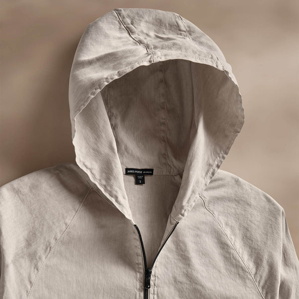 Linen Blend Zip Front Hoody in Salt Pigment | James Perse Los Angeles