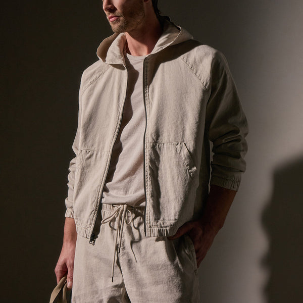 Linen Blend Zip Front Hoodie in Salt Pigment | James Perse Los Angeles