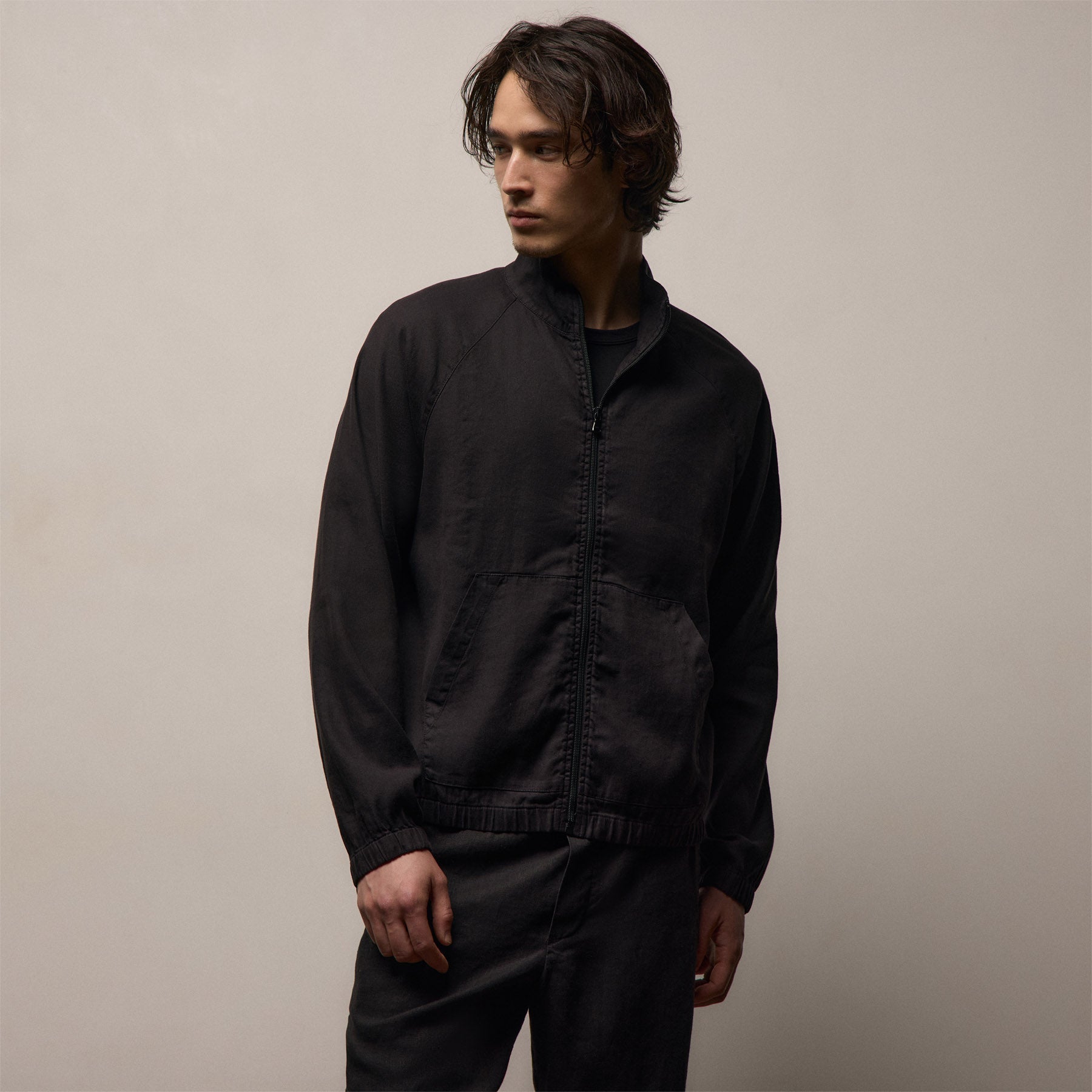 Stretch Linen Track Jacket In Black | James Perse Los Angeles