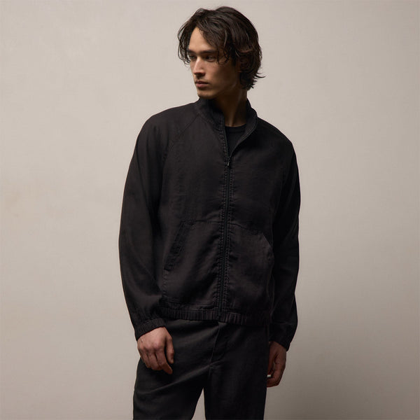 Stretch Linen Track Jacket in Black | James Perse Los Angeles