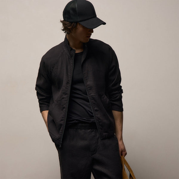Stretch Linen Track Jacket in Black | James Perse Los Angeles