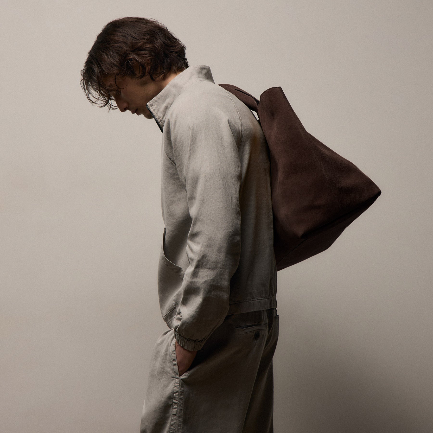 Suede Large Tote in Cafe | James Perse Los Angeles / Mens