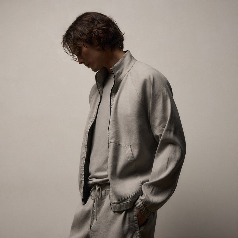 Stretch Linen Track Jacket in Fog Pigment | James Perse Los Angeles