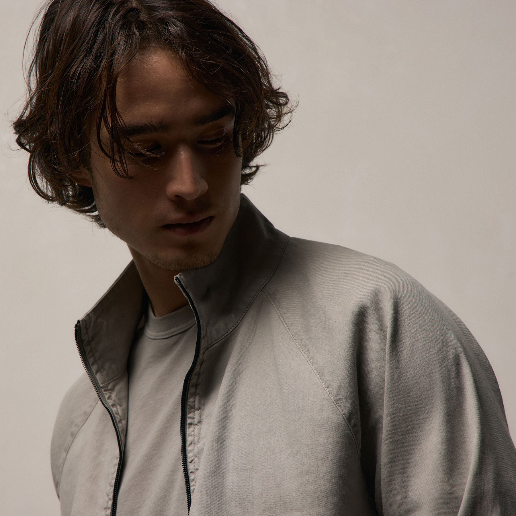 Stretch Linen Track Jacket in Fog Pigment | James Perse Los Angeles