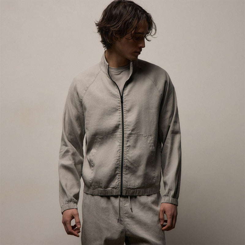 Stretch Linen Track Jacket in Fog Pigment | James Perse Los Angeles