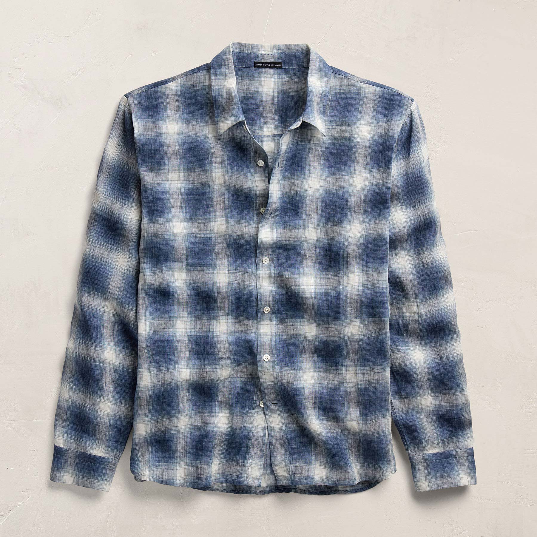 Plaid Linen Shirt in Blue Plaid | James Perse Los Angeles