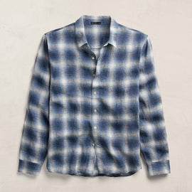 Plaid Linen Shirt in Blue Plaid | James Perse Los Angeles