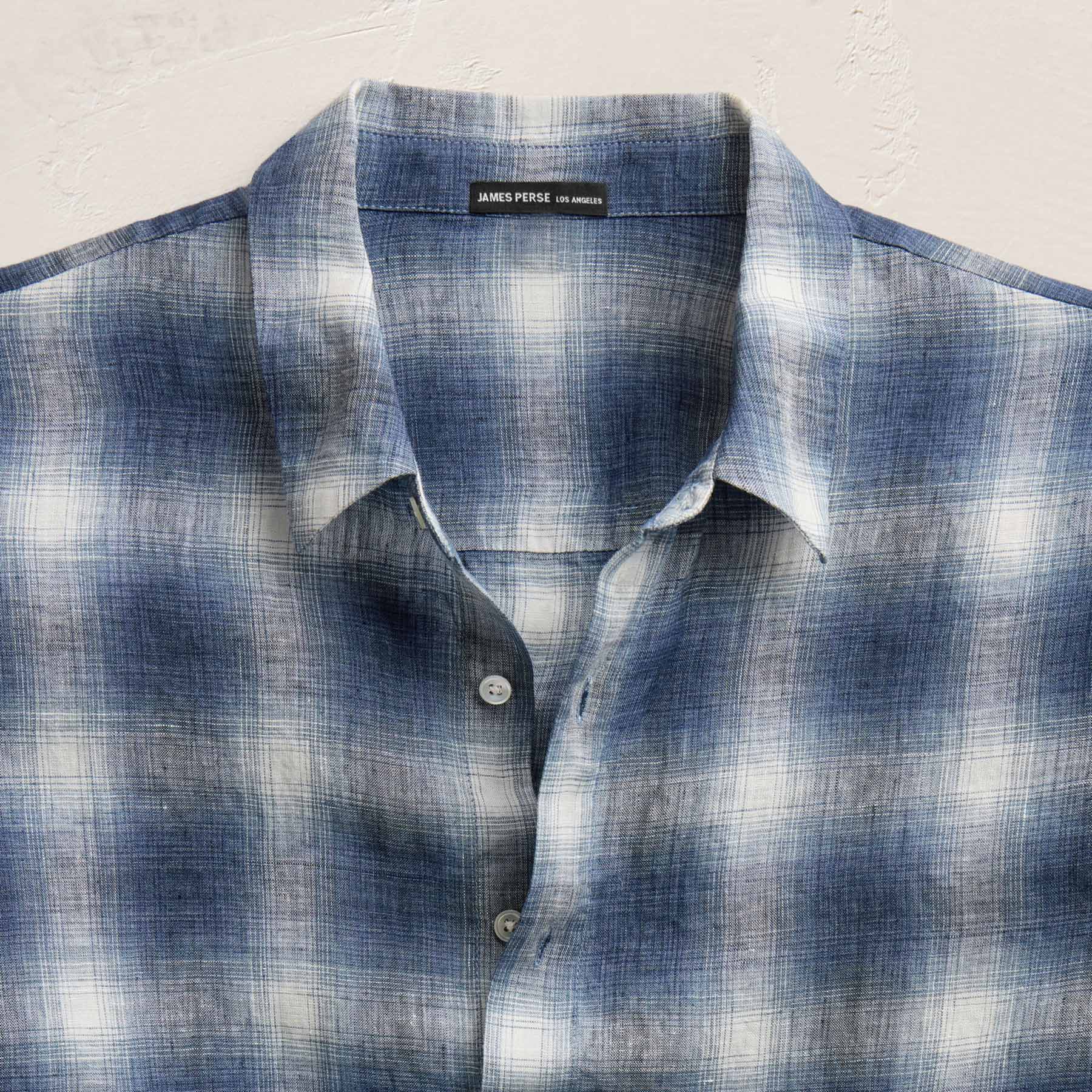 Plaid Linen Shirt in Blue Plaid | James Perse Los Angeles