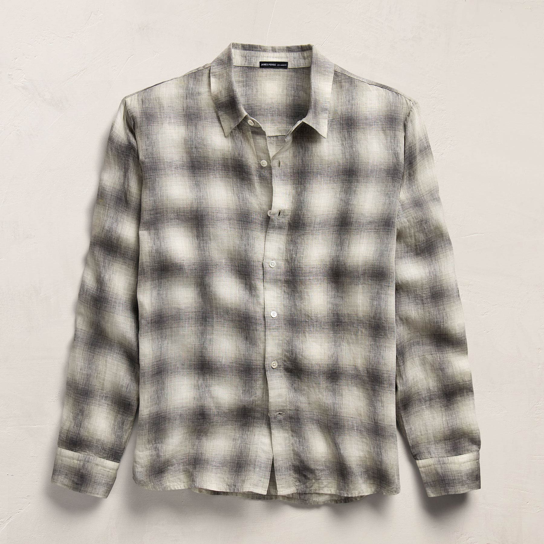 Plaid Linen Shirt in Grey Plaid | James Perse Los Angeles