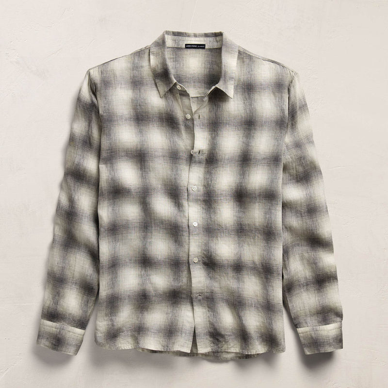 Plaid Linen Shirt in Grey Plaid | James Perse Los Angeles