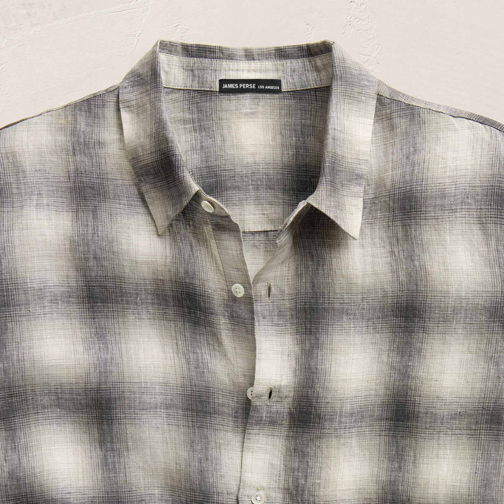 Plaid Linen Shirt in Grey Plaid | James Perse Los Angeles
