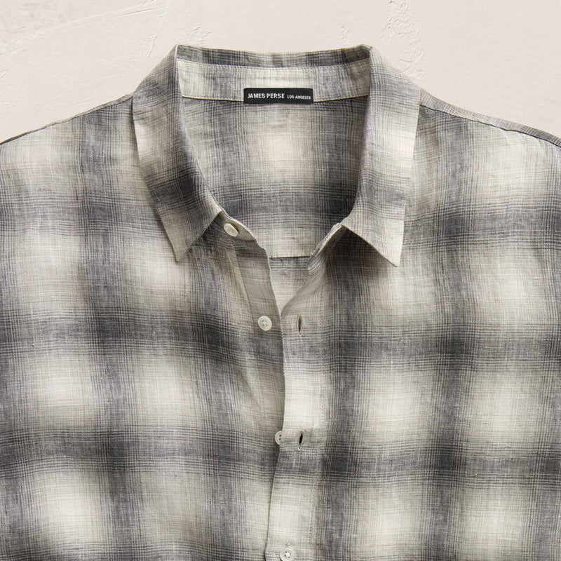 Plaid Linen Shirt in Grey Plaid | James Perse Los Angeles