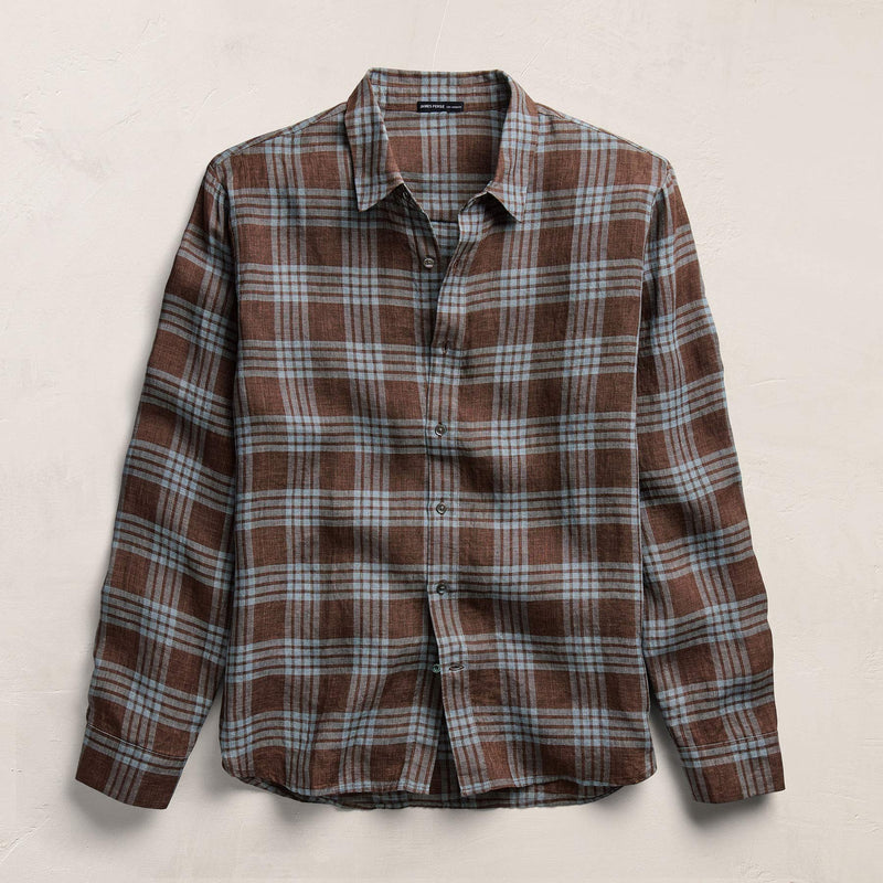 Plaid Linen Shirt in Plum Plaid | James Perse Los Angeles