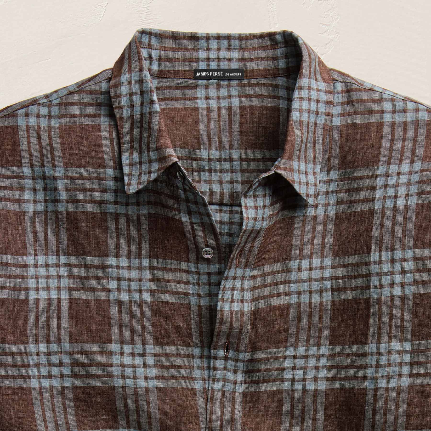 Plaid Linen Shirt in Plum Plaid | James Perse Los Angeles