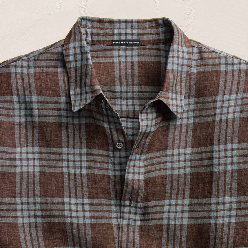 Plaid Linen Shirt in Plum Plaid | James Perse Los Angeles