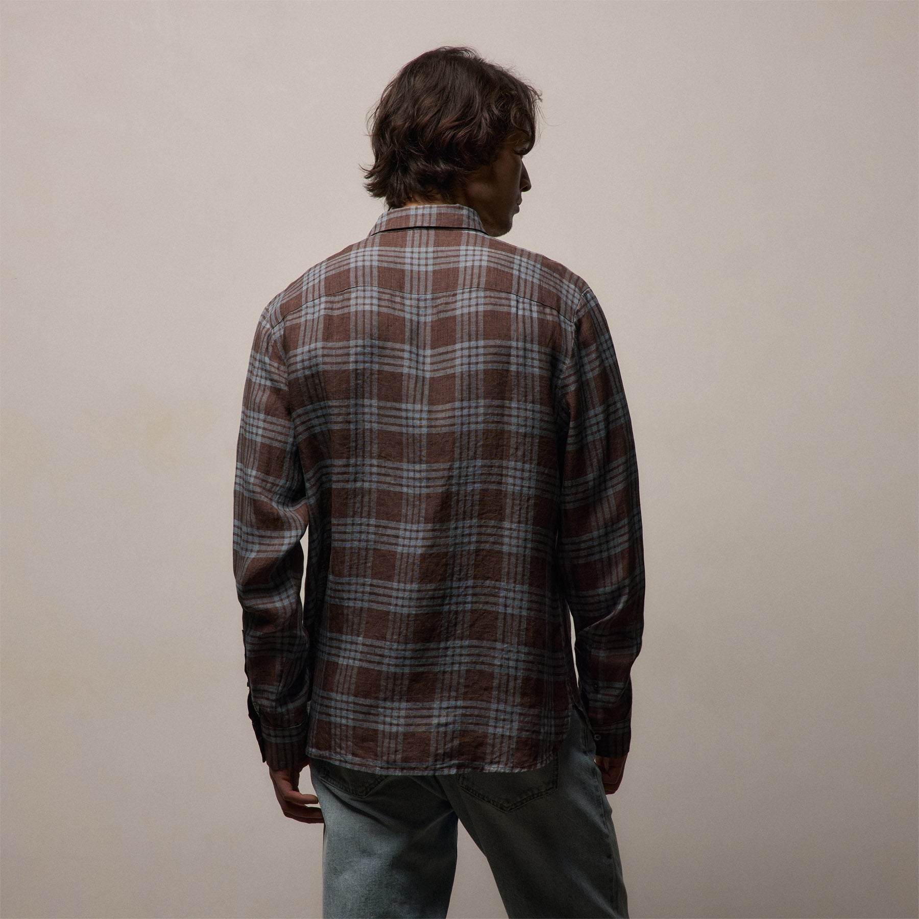 Plaid Linen Shirt in Plum Plaid | James Perse Los Angeles